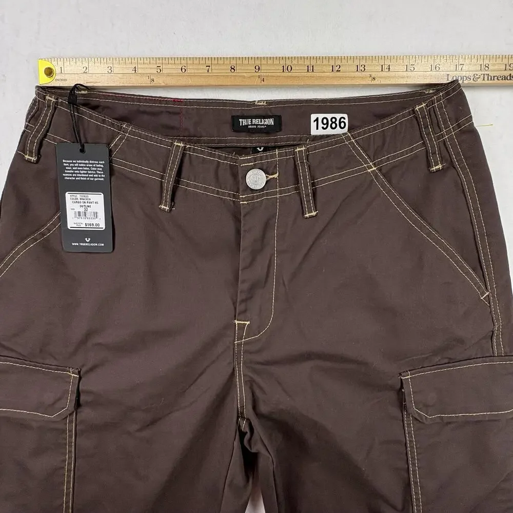 True Religion Cargo Pants Mens 32x31 Brown Bracken Canvas Outline Workwear NEW